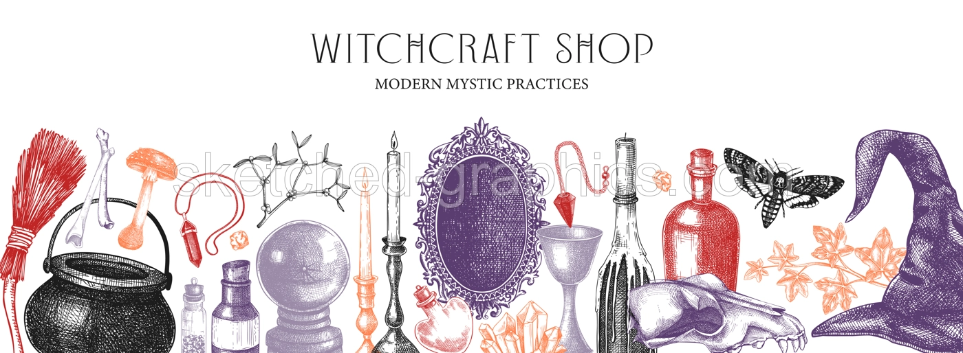 Witchcraft Shop Banner Vintage Halloween Background Illustration